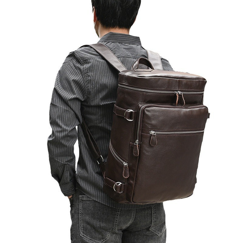 Men's Fashion First Layer Cowhide Large Capacity Backpacks