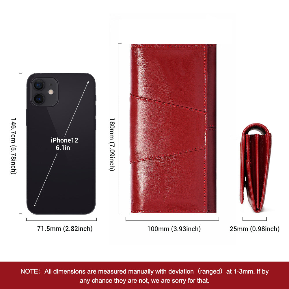 Women's Leather Retro Mobile Clutch Swiping Long Ladies Wallets