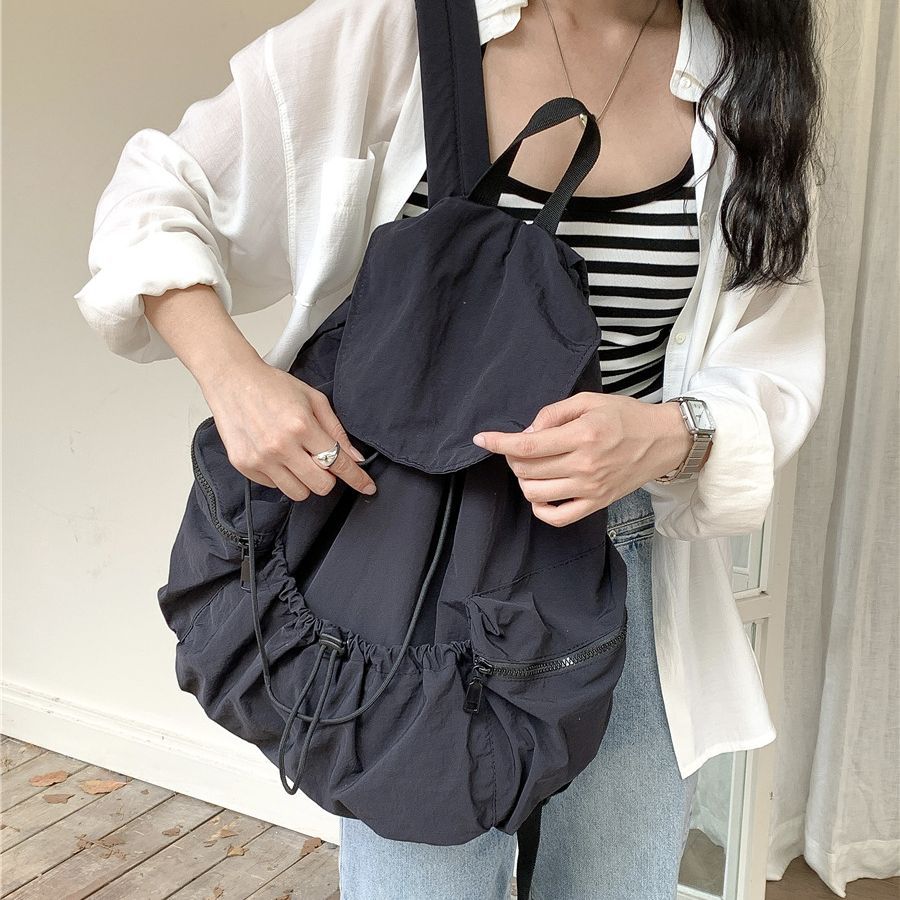 Women's Pleated Drawstring Nylon Niche Trendy Large Backpacks