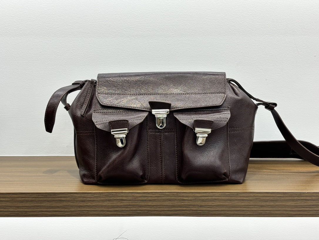 Layer Cowhide French Niche Motorcycle Flap Crossbody Bags