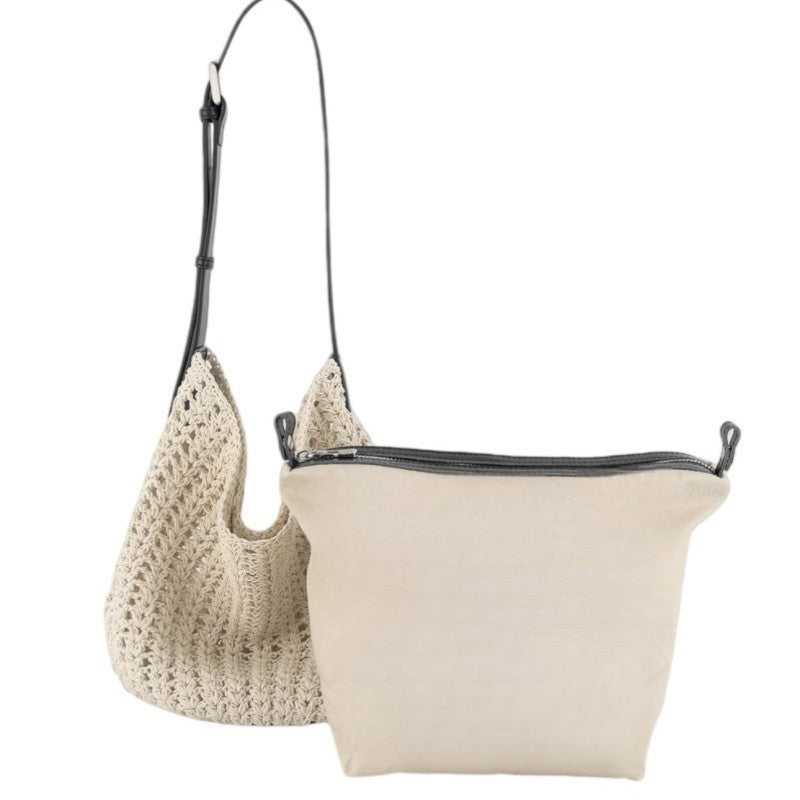 Women's Retro Simple Hollow Weaving Large Capacity Shoulder Bags