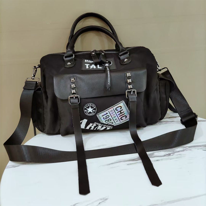 Women's Trendy Nylon Leather Personality Rivets Jean Handbags