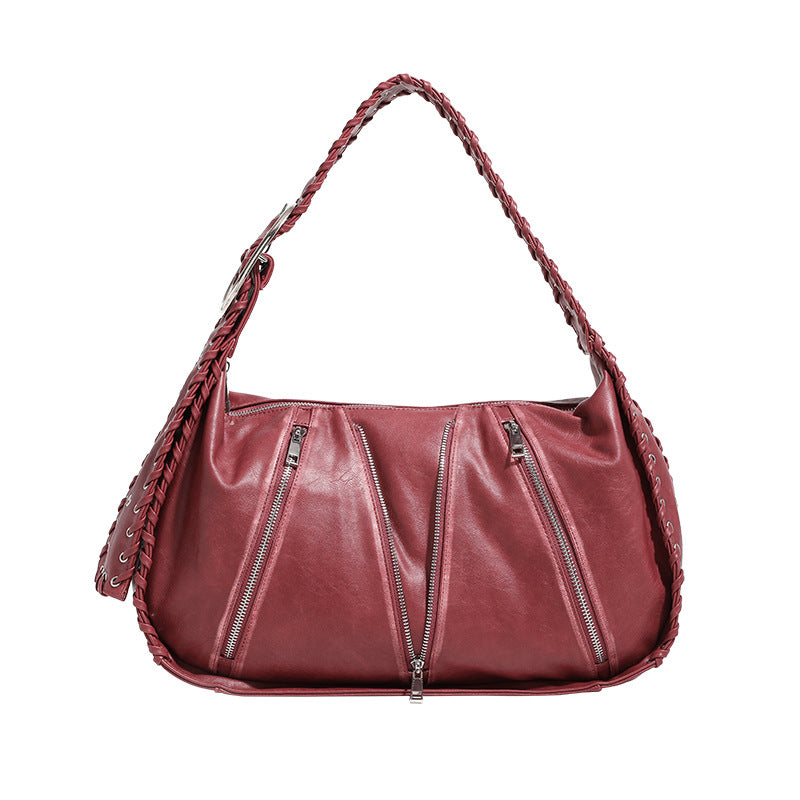 Women's Retro Motorcycle Brushed Woven Underarm Wide Shoulder Bags
