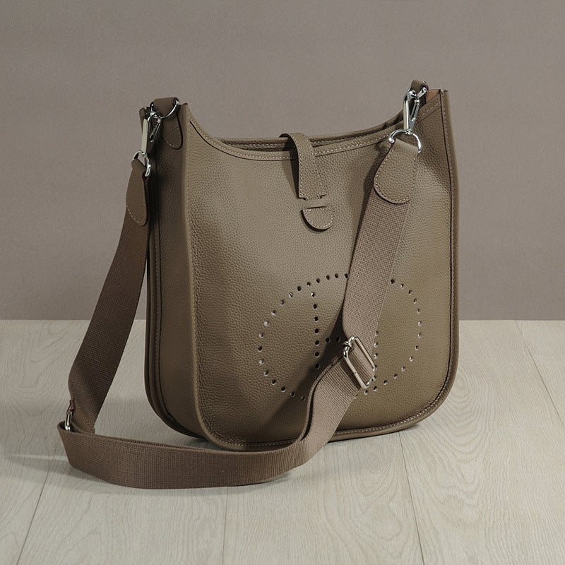 Women's Genuine Leather Cowhide Lychee Pattern Leisure Bucket Bags