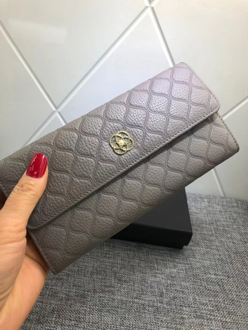 Leather Female Long Simple Embossed Cowhide Ladies Wallets