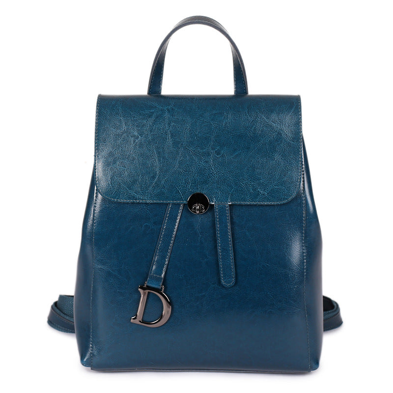 Women's Oil Wax Cowhide Leather Fashion Backpacks
