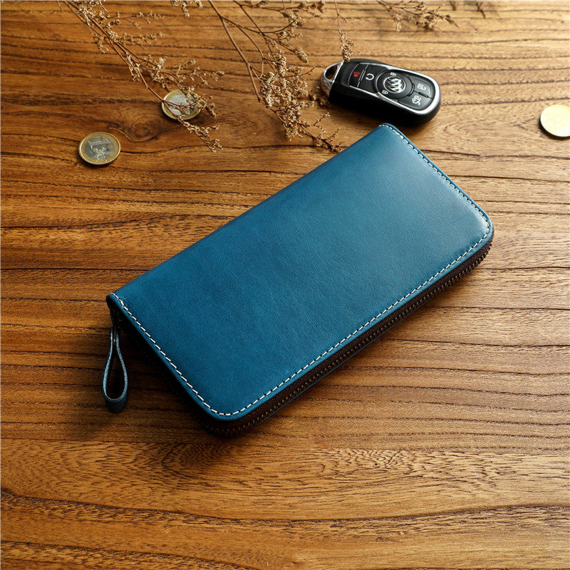 Men's Tanned Long Genuine Leather Zipper First Layer Men's Wallets