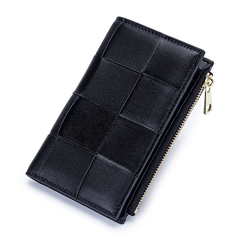 Women's Sheepskin Woven Medium Vertical Leather Multiple Ladies Wallets