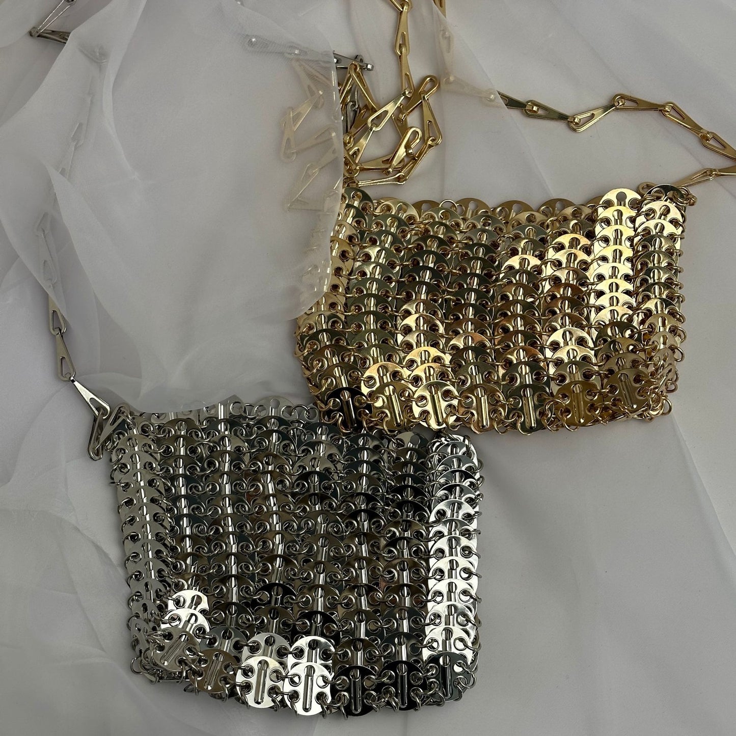 Women's Retro Metal Sequins Chain Hand-woven Sequin Underarm Shoulder Bags