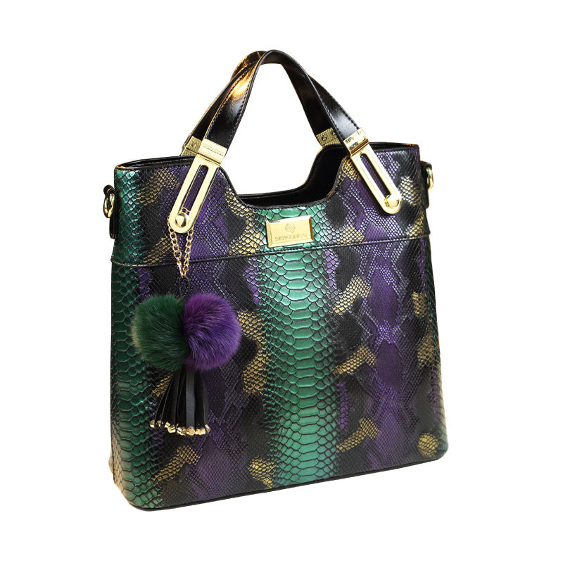 Women's Genuine Leather Snake Pattern Fashion Big Handbags