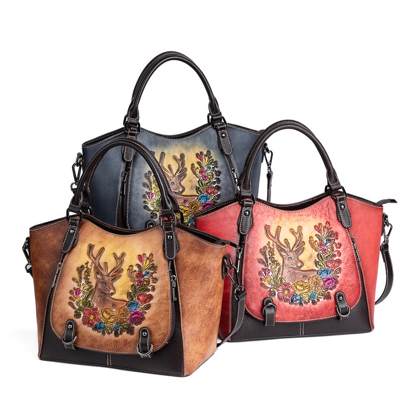 Women's Style First Layer Cowhide Retro Rub Handbags