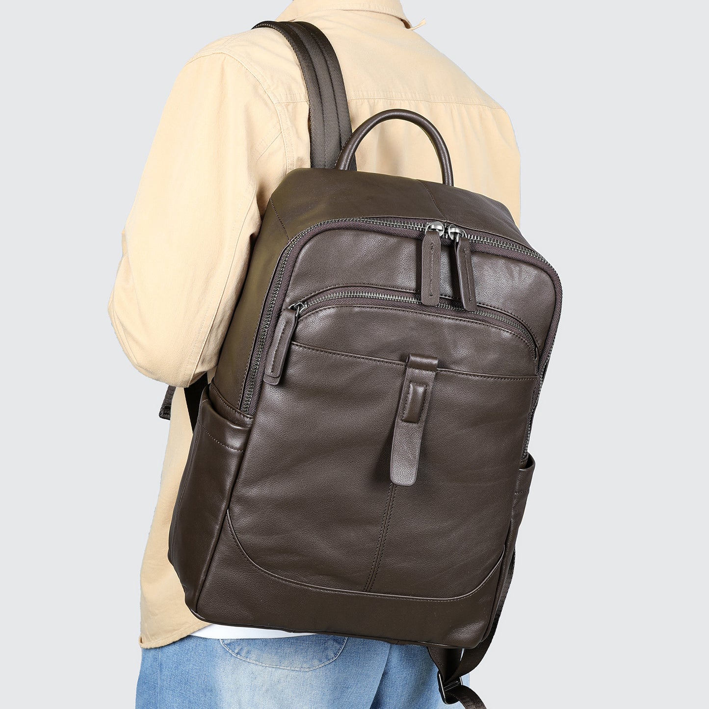 Men's Handmade First Layer Cowhide Business Leather Backpacks