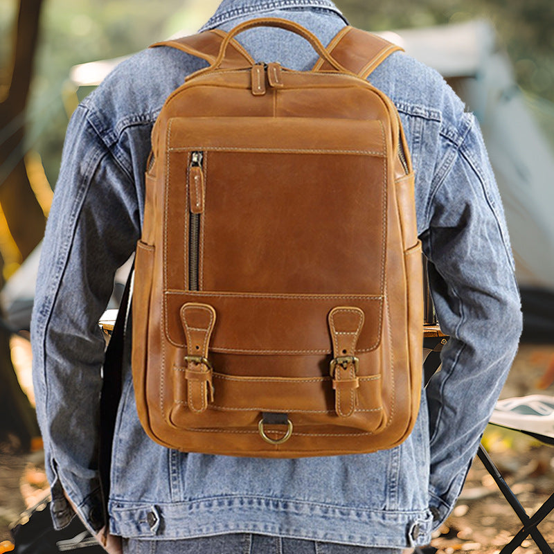 Men's Crazy Horse Leather Top Layer Cow Backpacks