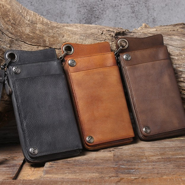Women's & Men's & Layer Cowhide Long Versatile Handmade Men's Wallets