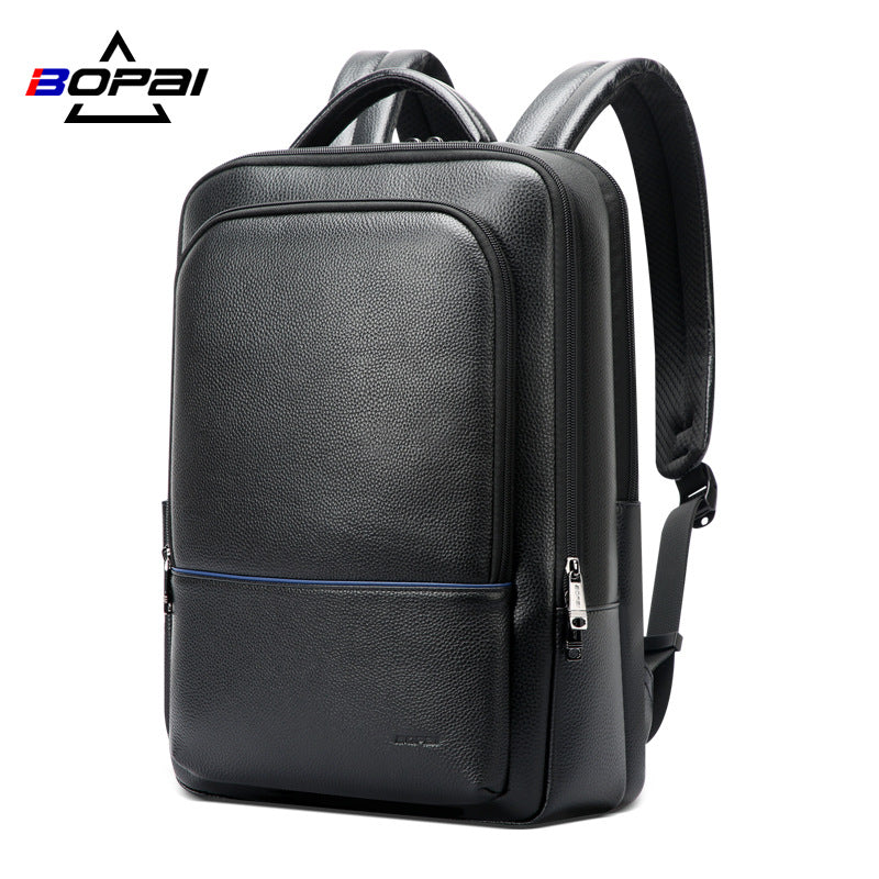 Men's Business Lychee Pattern First Layer Cowhide Backpacks