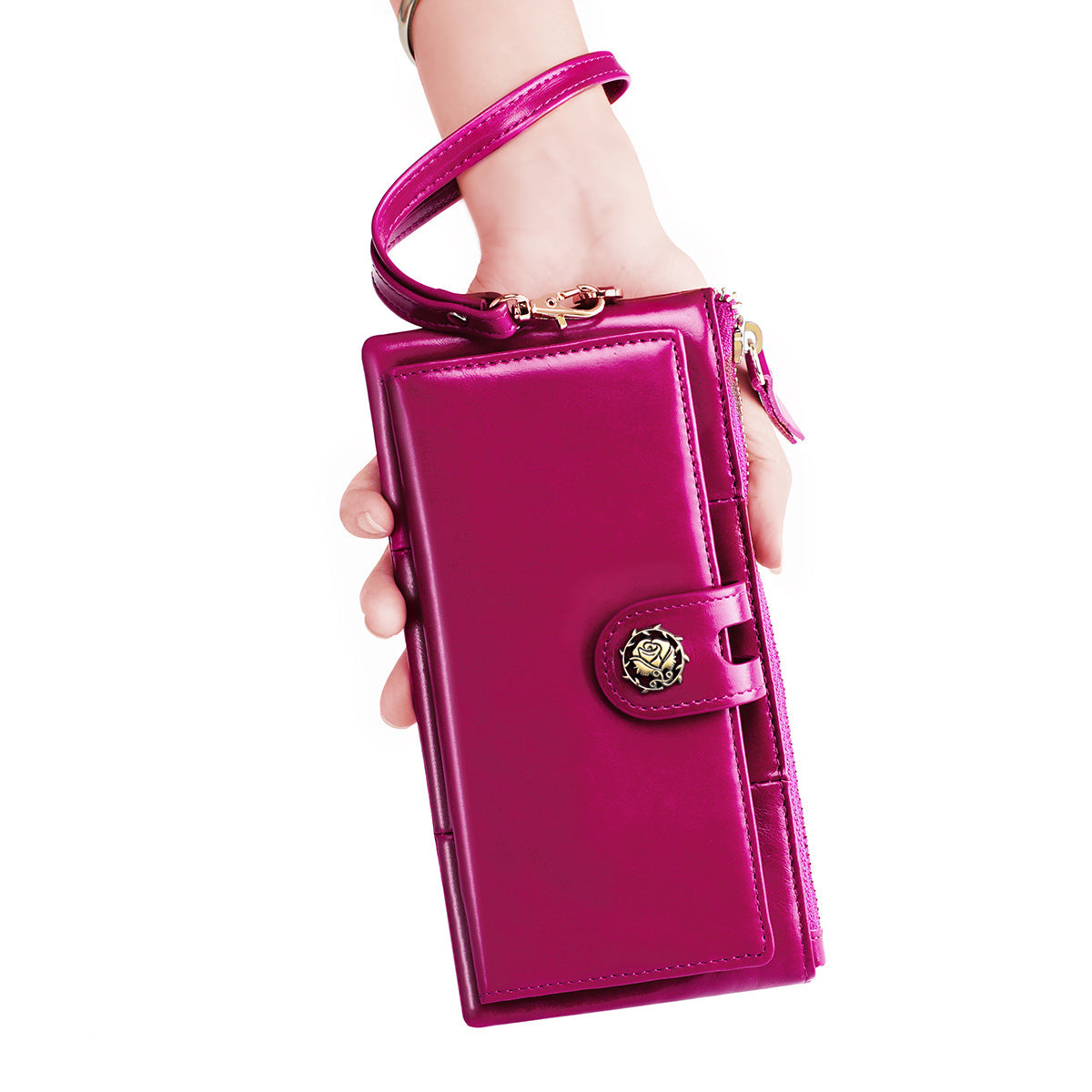Women's Multifunctional Oil Wax Vintage Clutch Genuine Ladies Wallets