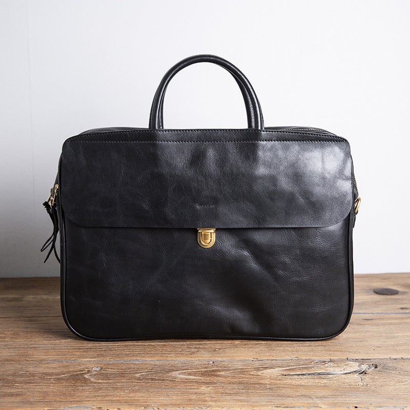 Men's Portable Genuine Leather Retro Commuter Business Bags