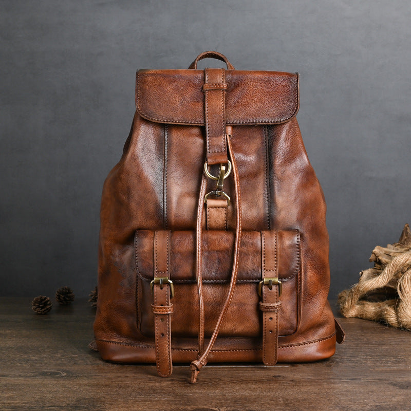 Hand-rub Color Vegetable Tanned Leather Leisure Backpacks