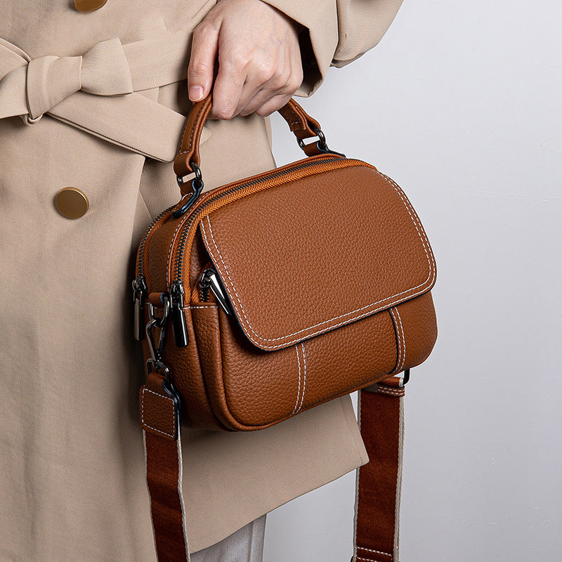 Women's Genuine Leather Lady's Round Fashion Korean Shoulder Bags