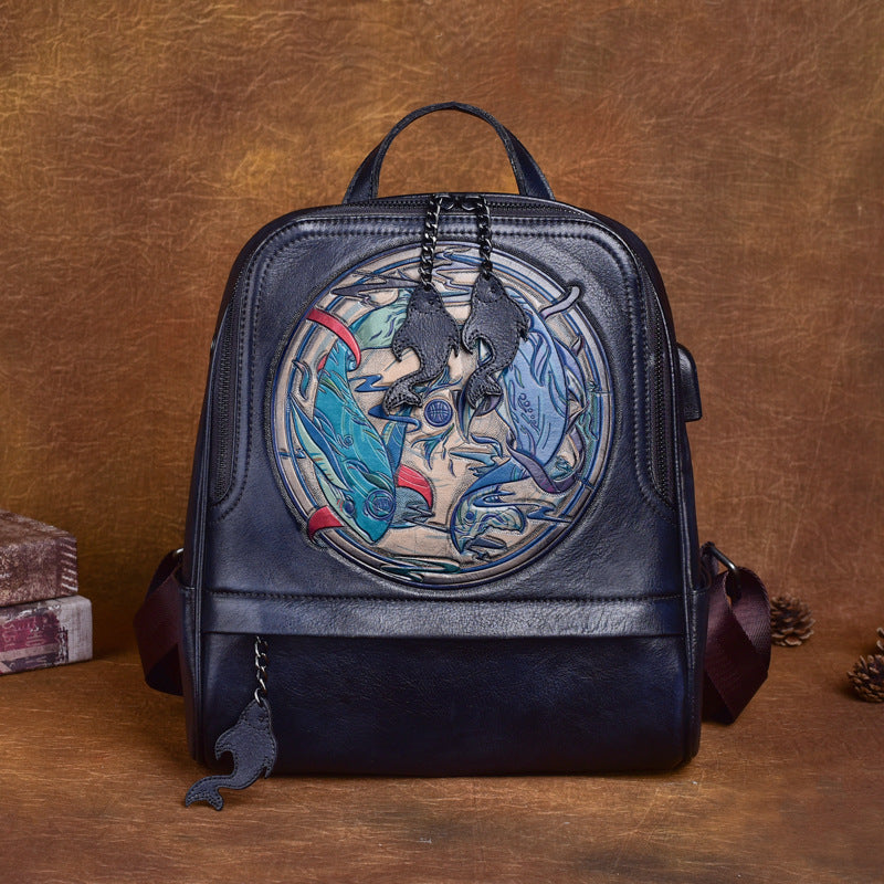 Pisces Leather First Layer Cowhide Creative Backpacks