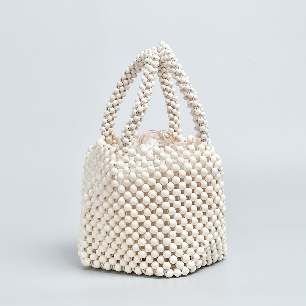 Women's Hand-woven Design With Wooden Beads Decoration Handbags