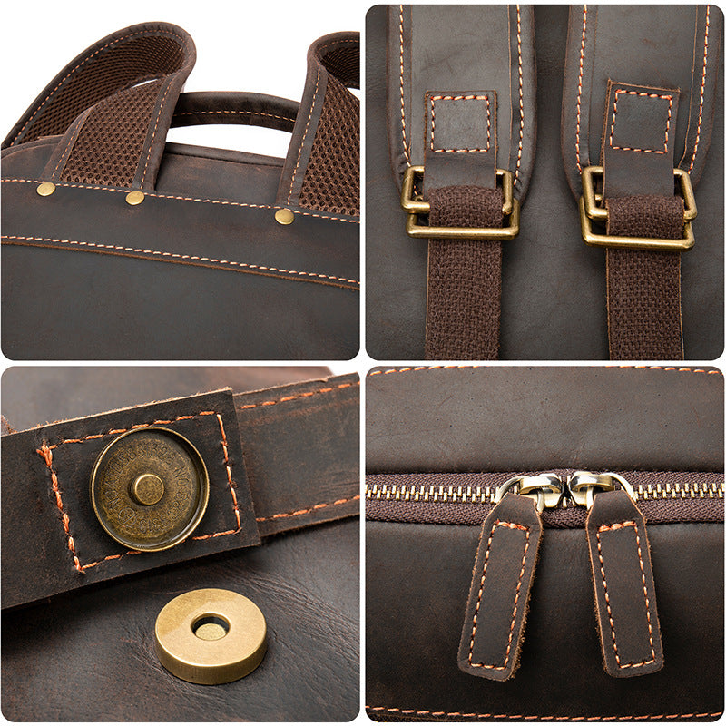 Men's Crazy Horse Leather Retro Large Capacity Backpacks