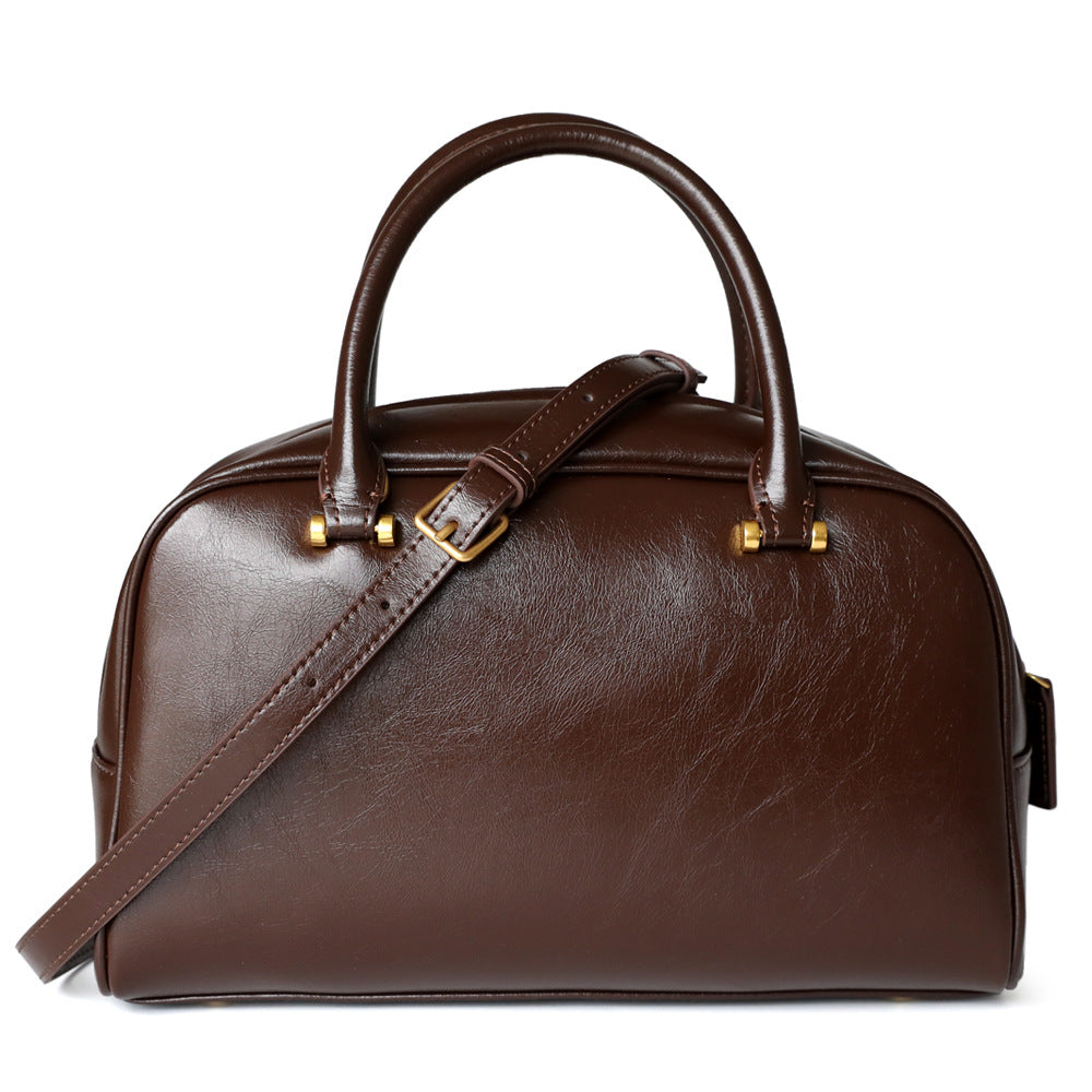 Korean Style Boston Pillow Cowhide Vintage Handbags