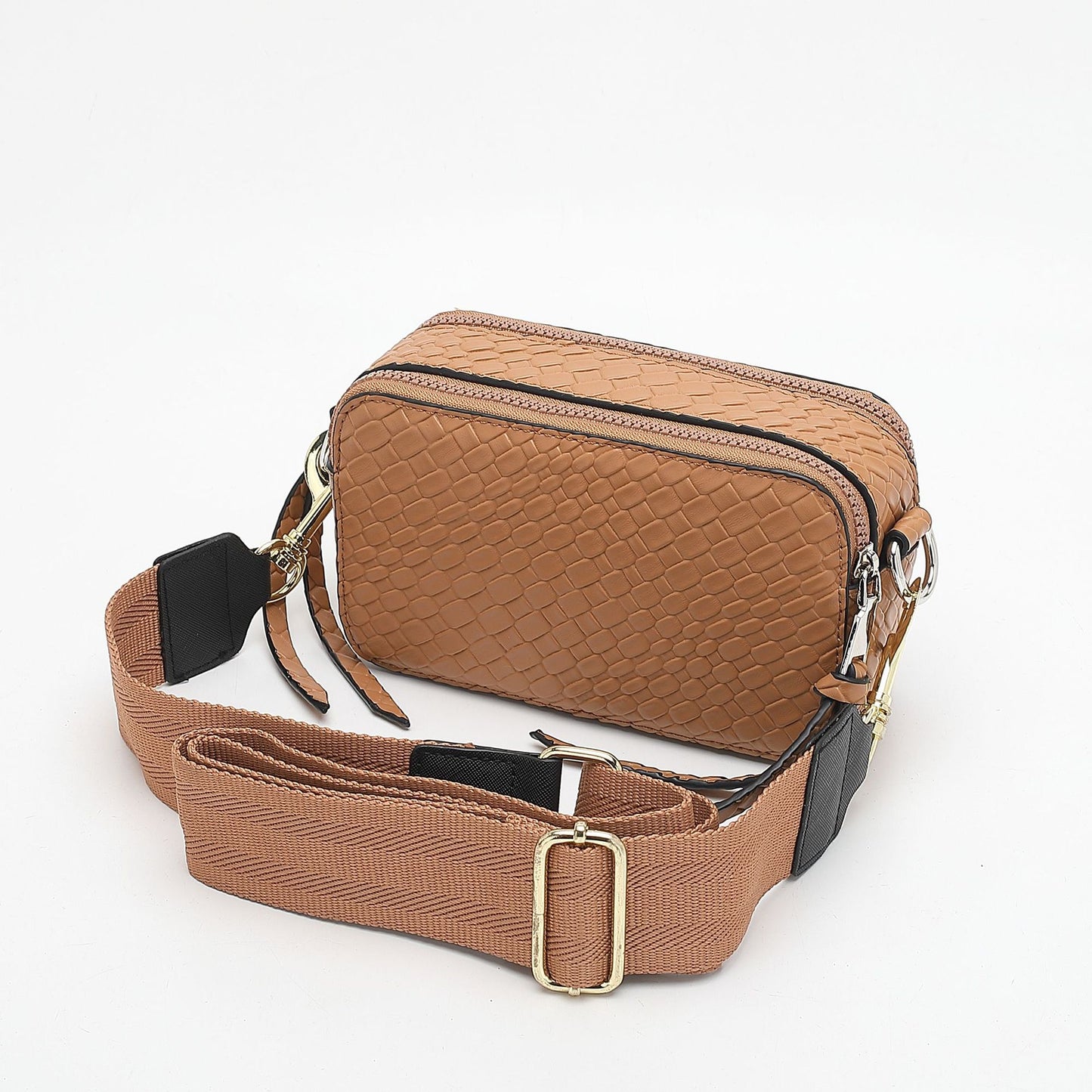 Women's Wide Strap Mark Double Zipper Classic Bags
