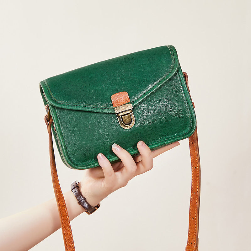 Women's Vegetable Tanning Leather Retro Envelope Genuine Crossbody Bags