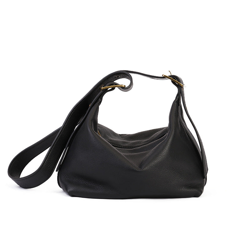 Women's Vintage First Layer Cowhide Zip Soft Shoulder Bags