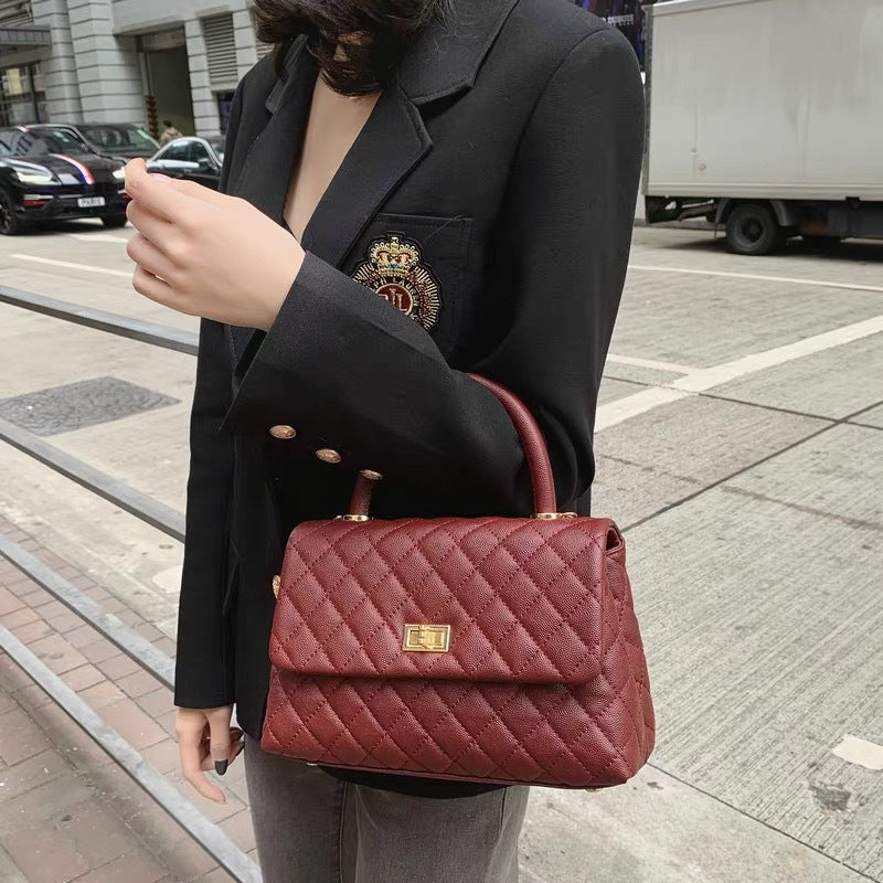 Women's High-grade Genuine Leather Classic Style Caviar Diamond Bags