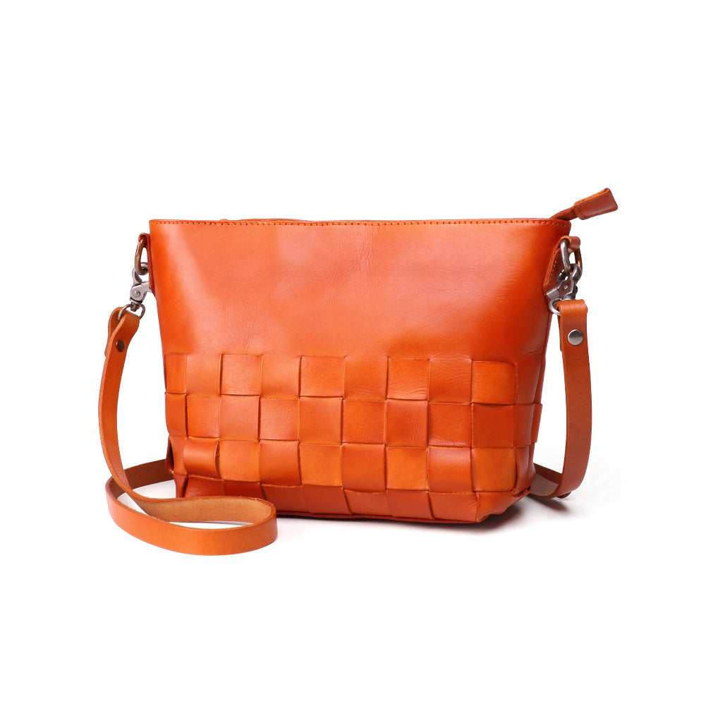 Women's Woven Genuine Leather Vintage Fashion First Crossbody Bags
