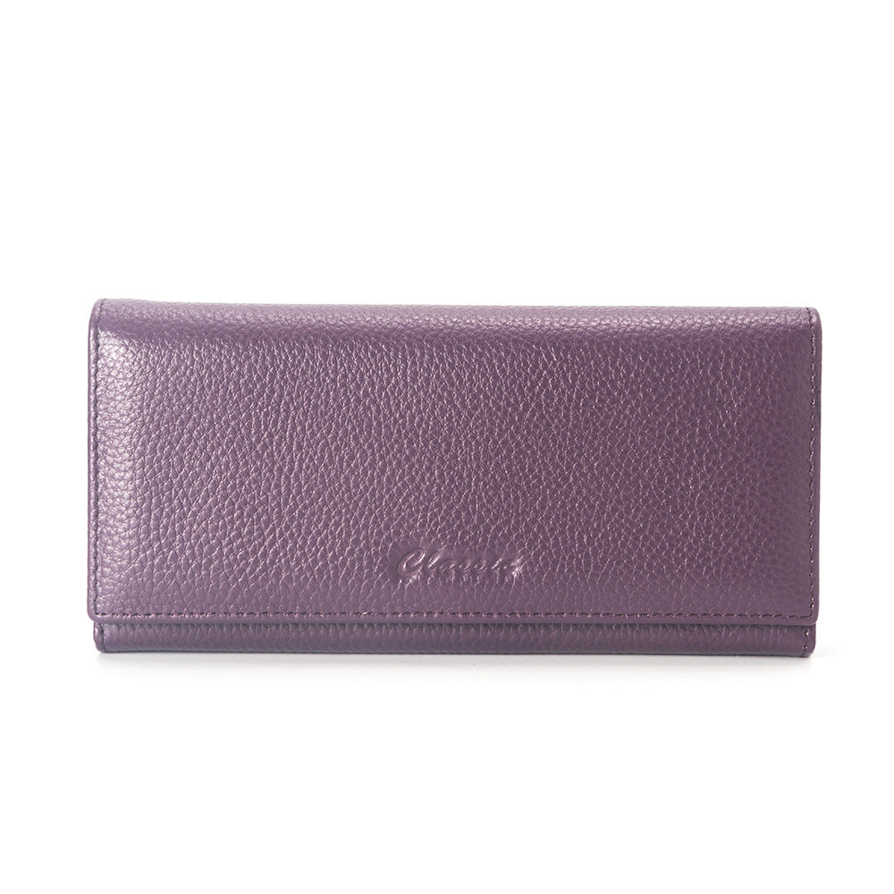 Women's Long Genuine Leather First Layer Cowhide Lychee Pattern Clutch Ladies Wallets