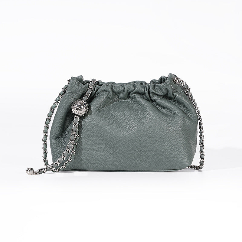 Women's Female Lady First Layer Cowhide Cloud Shoulder Bags
