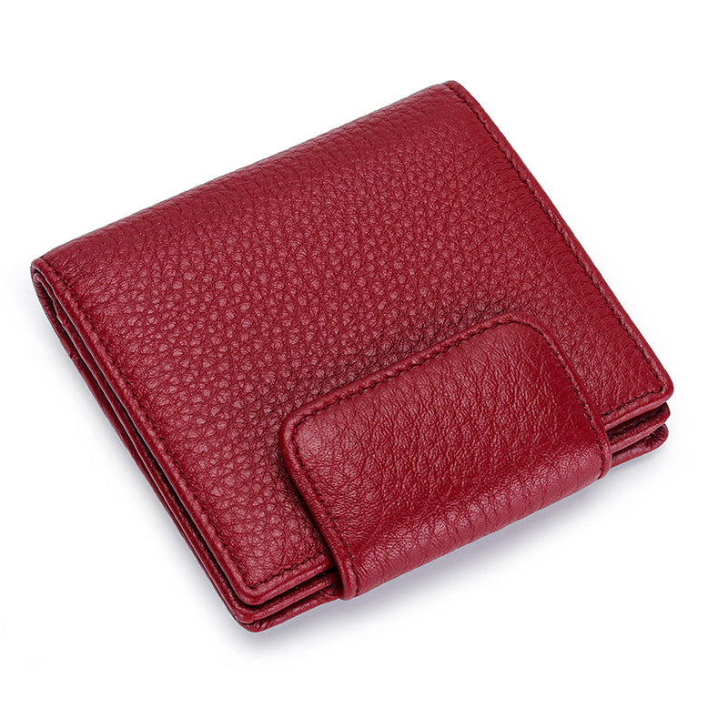 Soft Short Cowhide Folding Female Genuine Ladies Wallets