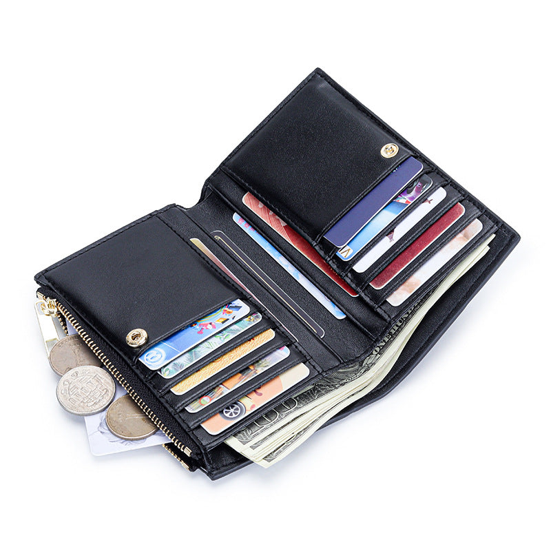 Women's Sheepskin Woven Medium Vertical Leather Multiple Ladies Wallets
