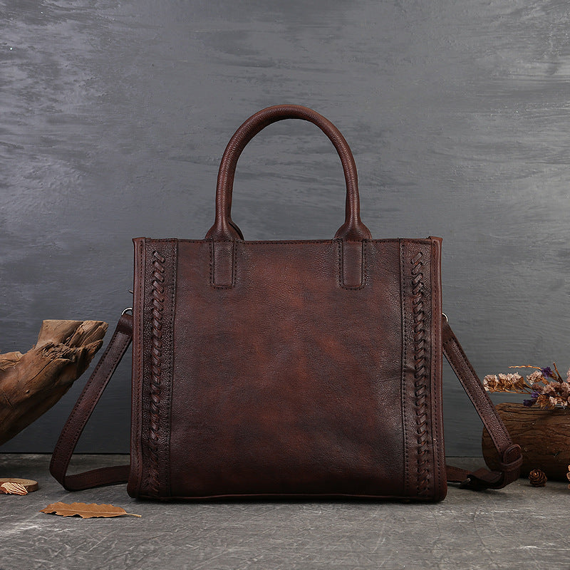 Women's Fashionable Genuine Leather Simple Solid Color Retro High-grade First Handbags