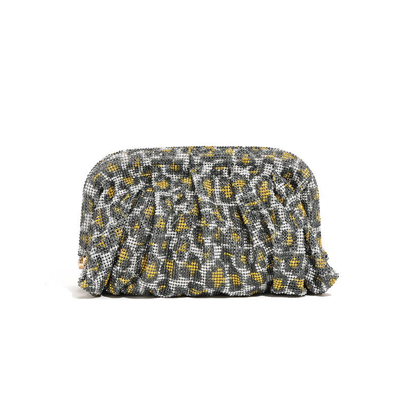 Hand Clutch Pleated Chain Rhinestone Cloud Clip Bags