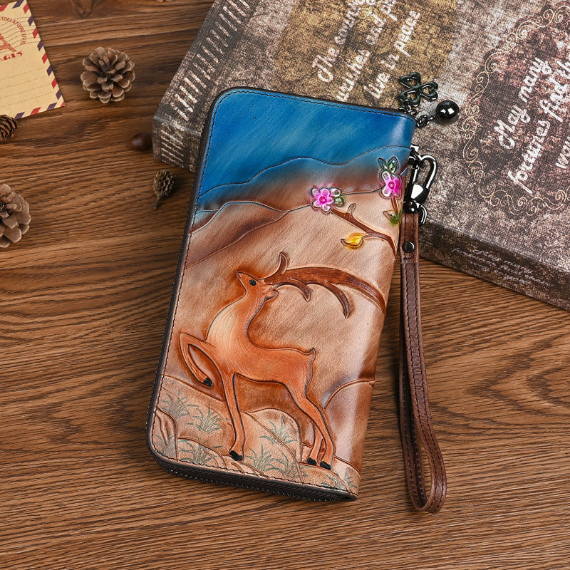 Head Design Clutch Top Layer Cowhide Ladies Wallets