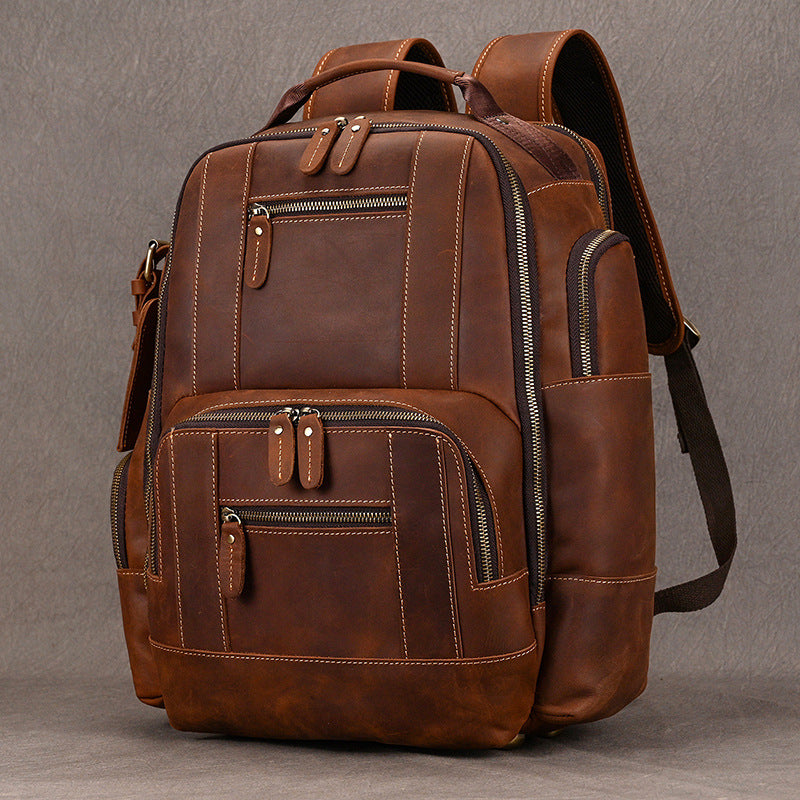 Men's Crazy Horse Leather Large Capacity Genuine Cowhide Backpacks