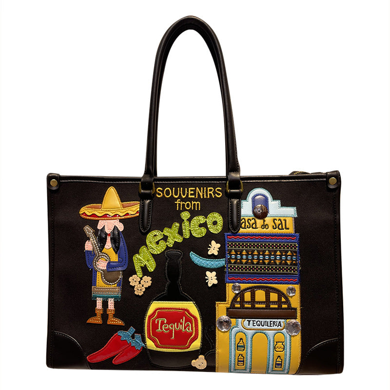 Women's Fashion Embroidered Mexican Theme Large Capacity Shoulder Bags