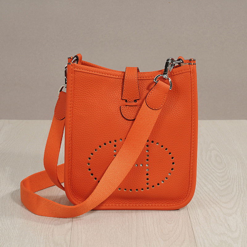Women's Genuine Leather Cowhide Lychee Pattern Leisure Bucket Bags