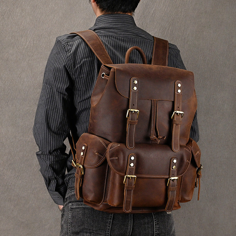 Men's Retro Large Capacity Crazy Horse Leather Backpacks