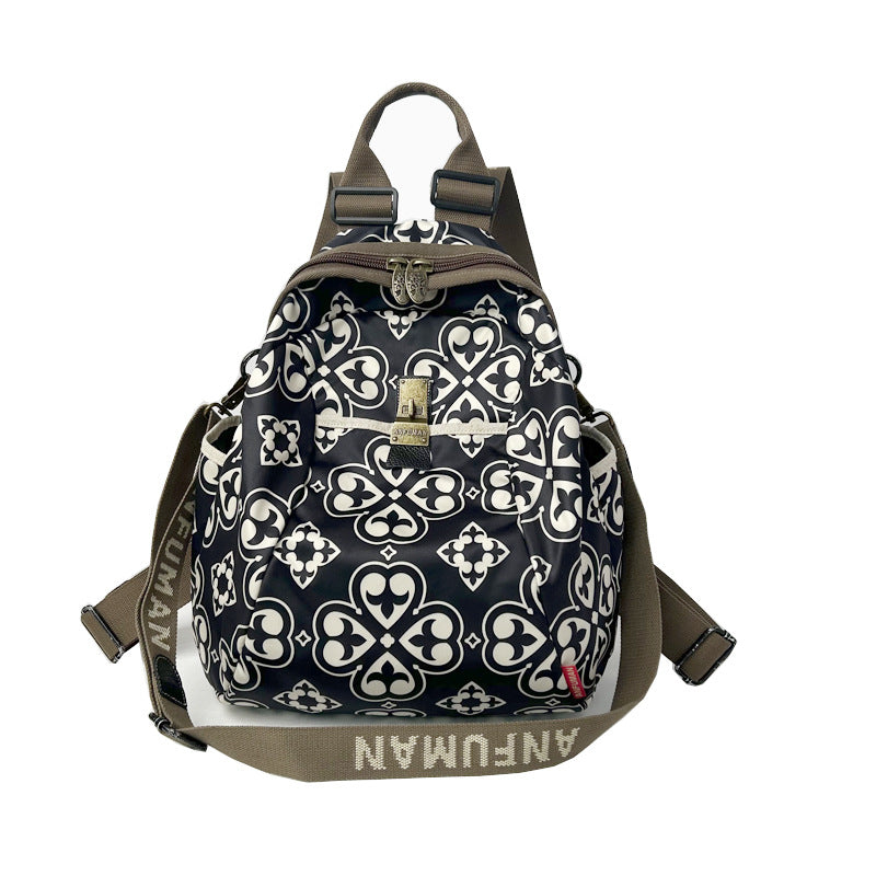 Black White Printed Ethnic Style Fashionable Large Backpacks