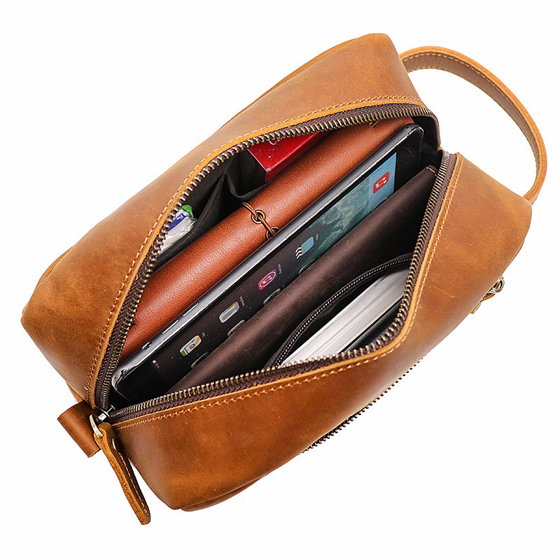 Men's Crazy Horse Leather Toiletry Business Trip Men's Handbags