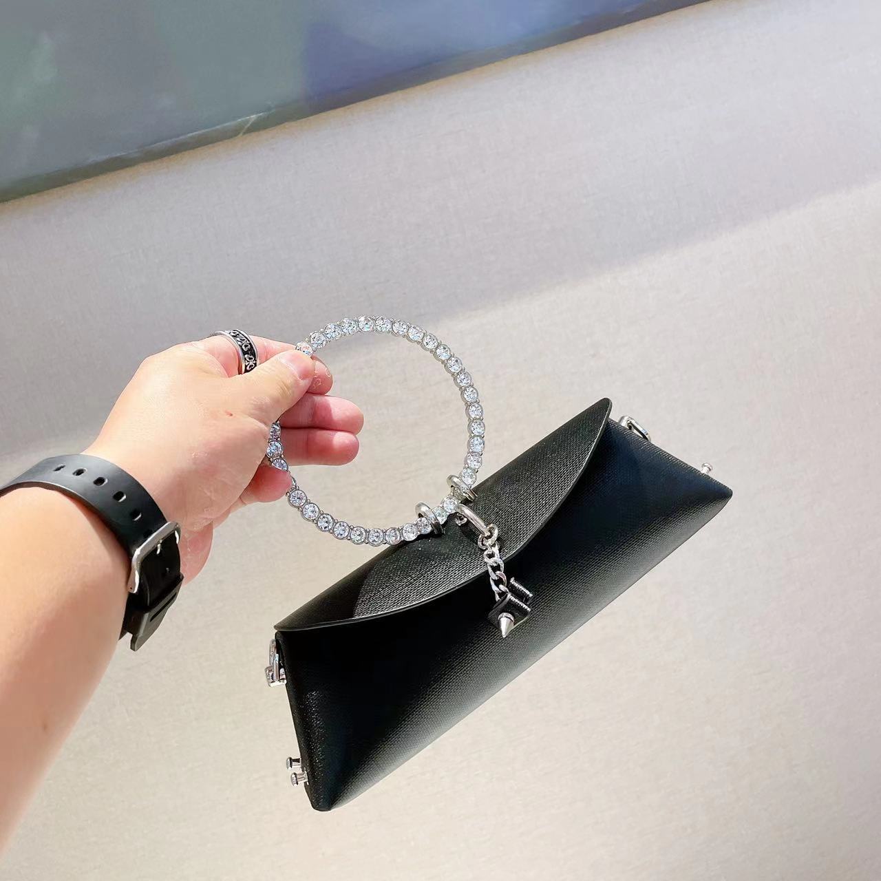 Female Korean Macaron Cross Pattern Rhinestone Shoulder Bags
