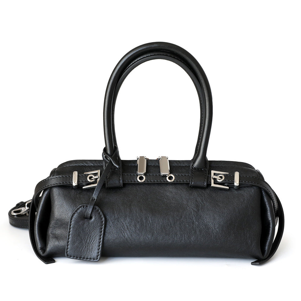 Niche Retro Design Vegetable Tanning Leather Locomotive Style Handbags