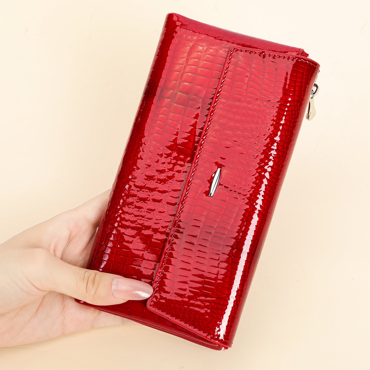 Women's Genuine Leather Patent Fashion Large Capacity Ladies Wallets
