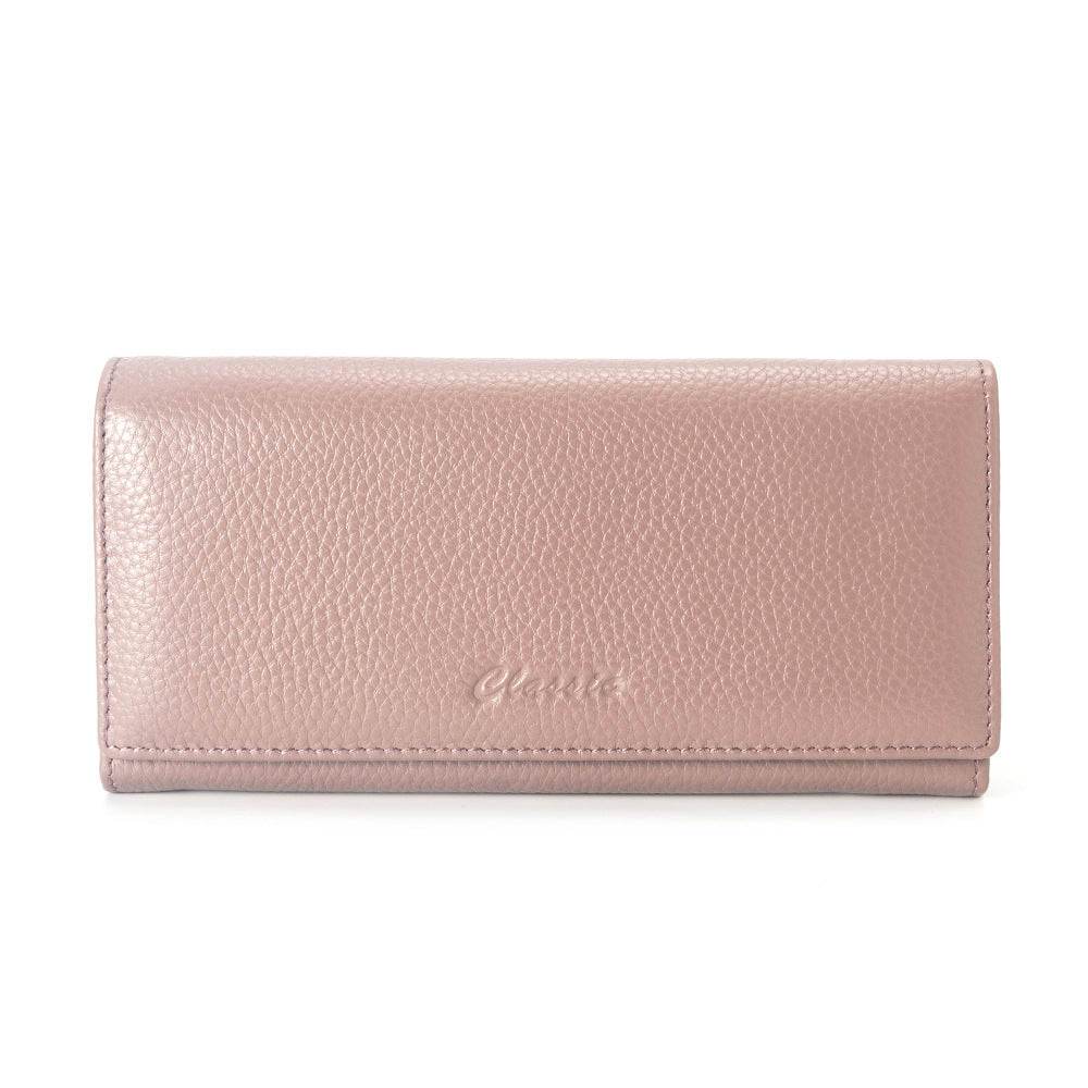Women's Long Genuine Leather First Layer Cowhide Lychee Pattern Clutch Ladies Wallets