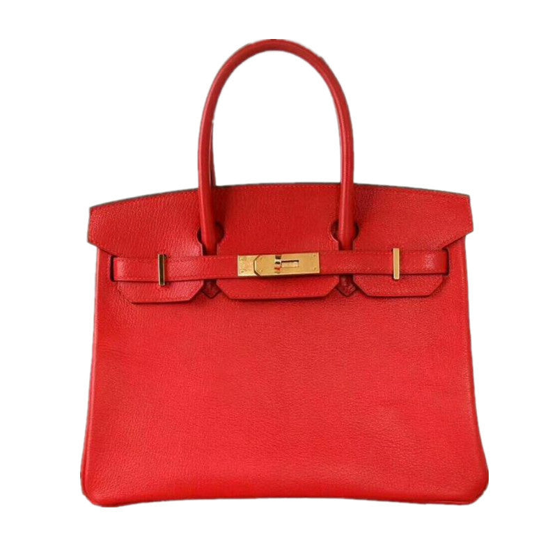 Women's First Layer Cowhide Lychee Pattern Leather Fashion Handbags